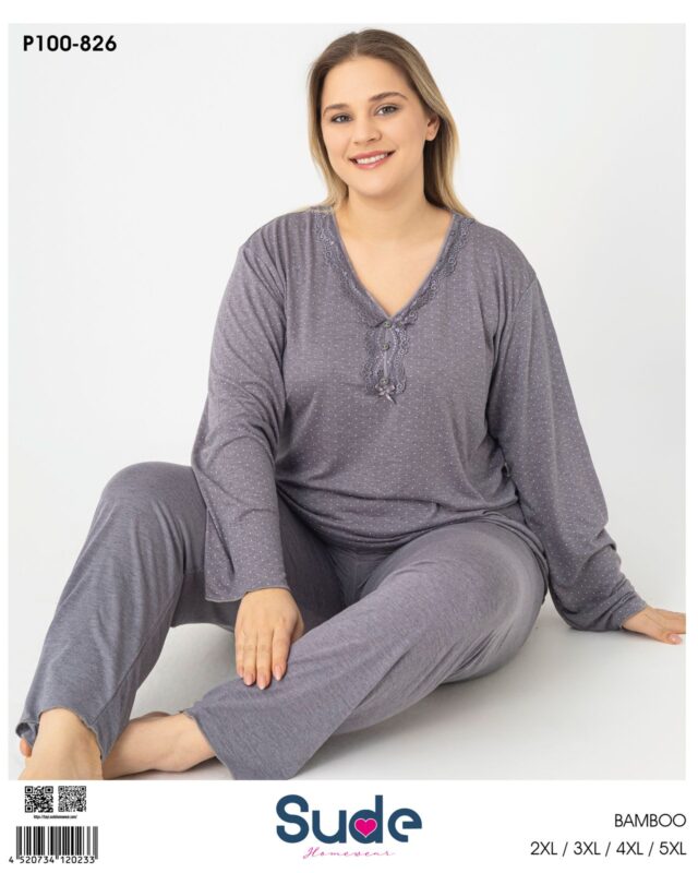 Sude Bamboo Battal Uzun Kol Pijama Takımı