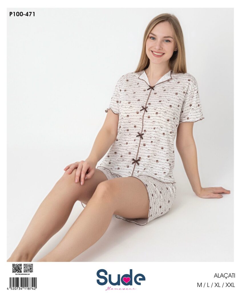 Sude Alaçatı Kısa Kollu Şort Gömlek Takım