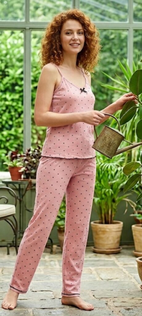 Sude Alaçatı İp Askılı Altı Uzun Pijama Takım