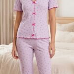 Sude Kadın Pointelle Gömlek Kısa Kol Uzun Pijama Takım