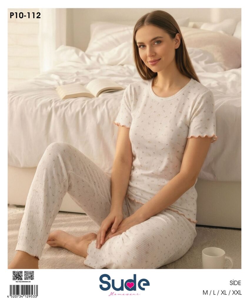 Sude Side Kısa Kollu Uzun Pijama Takım