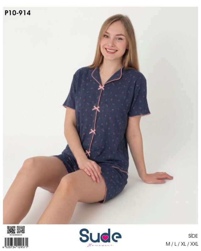 Sude Kadın Pointelle Kısa Kol Gömlek Şort Pijama Takım