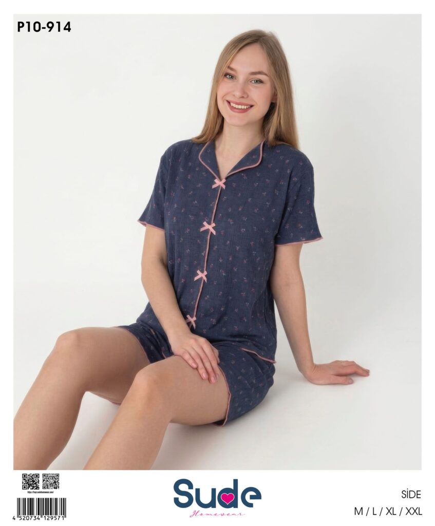 Sude Kadın Pointelle Kısa Kol Gömlek Şort Pijama Takım