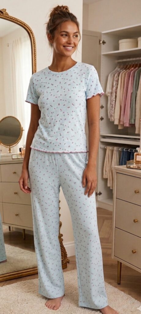 Sude Pointelle Kısa Kollu Uzun Pijama Takım