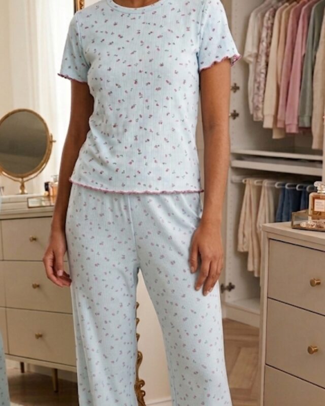 Sude Pointelle Kısa Kollu Uzun Pijama Takım