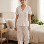 Sude Kadın Pointelle Gömlek Kısa Kol Uzun Pijama Takım