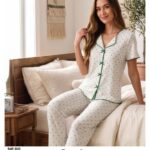 Sude Kadın Pointelle Gömlek Kısa Kol Uzun Pijama Takım