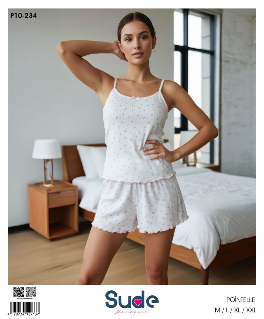 Sude Kadın Pointelle Kısa Şort Askılı Pijama Takım